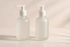 Dos botes de lubricante, base agua y base silicona, sobre mármol